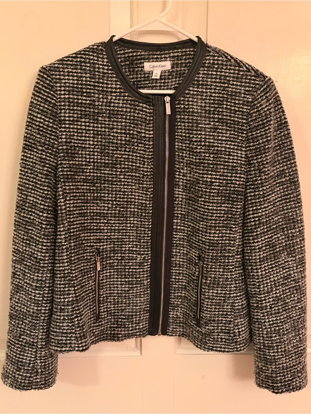 Calvin Klein Black & White Tweed Zip-Up Blazer Jacket XL